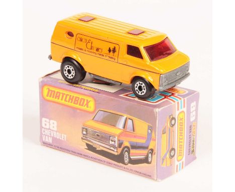 Matchbox Superfast 68c Chevy Van "Aspects &amp; Images" - orange body, red windows, bare metal base - Near Mint in Excellent 