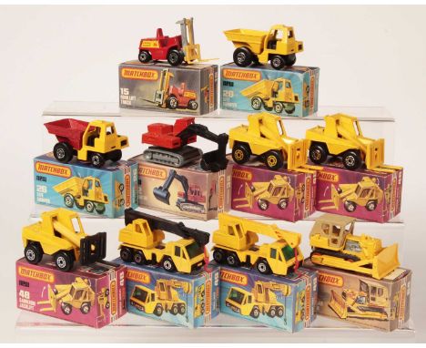 Matchbox Superfast Group of 10 x Late 1970's to Early 1980's Issue Construction Vehicles - Including 2 x 26c Site Dumper; 32d
