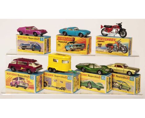 Matchbox Superfast Group of 7 x Early 1970's Issue Models - all have bare metal base unless otherwise stated - (1) 5a Lotus E