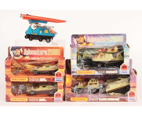 Matchbox Adventure 2000 models x5 (1) K-2003 Crusader, (2) K-2001 Raider Command, (3) K-2002 Flight Hunter, all Near Mint (co