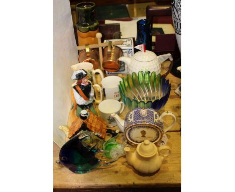 Royal Doulton figure 'Cavalier', Whitefriars vase, teapots, Ringtons jugs, West German vase, etc