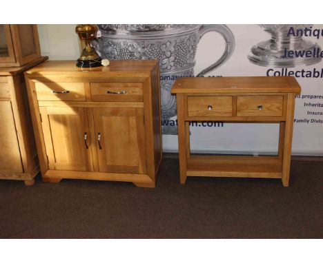 Oak two door side cabinet and two drawer console table (2)