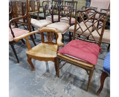 Cane seated Chinese Chippendale-style single chair and an interesting child's unfinished mahogany tub-shaped bow chair with c