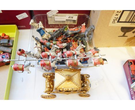 Gilt model coronation coach and horses (damaged), quantity of Johillco and other lead mounted cavalry and other soldiers 