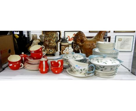 Wedgwood part dinner service 'Penshurst' pattern, comprising two lidded tureens, two serving platters, various meat, fish, si