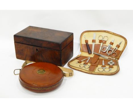 Quantity of collectables to include an old machete, parquetry sewing box, binoculars, manicure set, old games including chess