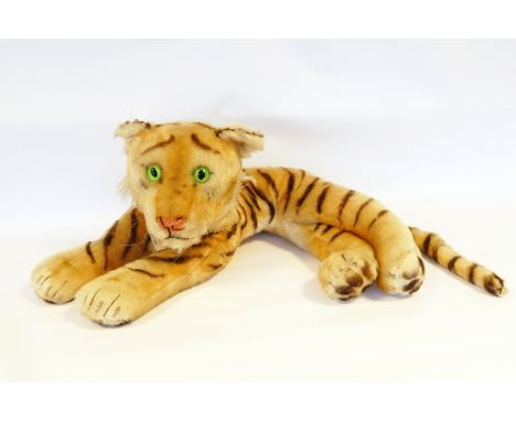 Large Steiff plush tiger with very green eyes 