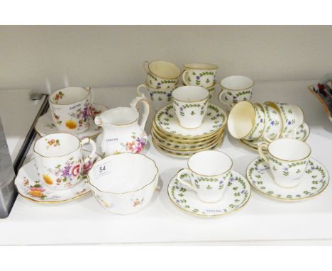 Mintons part coffee set, flower pattern, comprising coffee cups and saucers, together with a part Crown Derby coffee set, Der