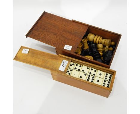 Set of ebony and bone dominoes and a collection of boxwood and ebony chess pieces 