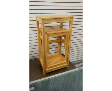 Pine kitchen step stool, a two-tier lamp table fitted a drawer to frieze and a folding garden/patio table (3) 