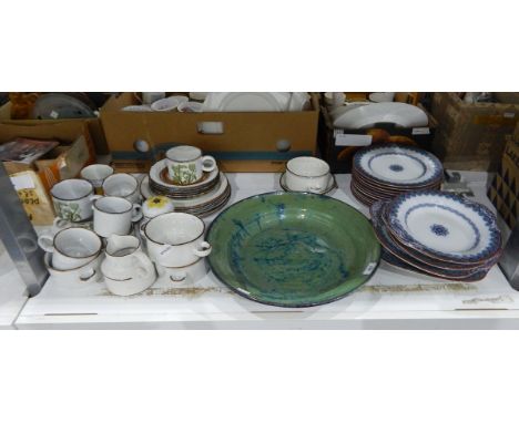 Large studio pottery dish, green and blue slipware, part dinner service 'Clifton' and assorted stoneware tea service, etc. 