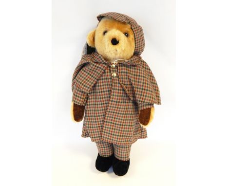 Merrythought 'Detective' bear made exclusively for Harrods, mohair, soft body, wearing checked deerstalker, cape and trousers