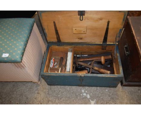 Vintage pine tool chest and various tools