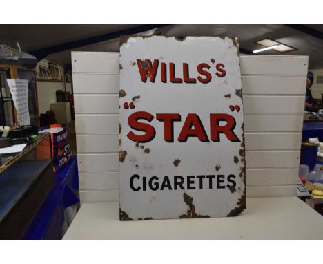 Wills Star Cigarette enamel advertising sign, approx 35 inches high, several areas of surface corosion apparent