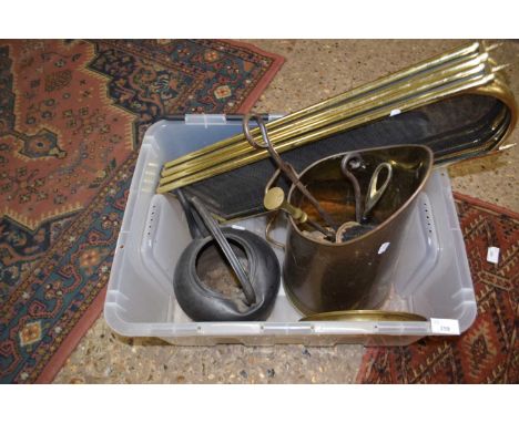 Mixed Lot: Spark guard, fire tools, iron kettle etc
