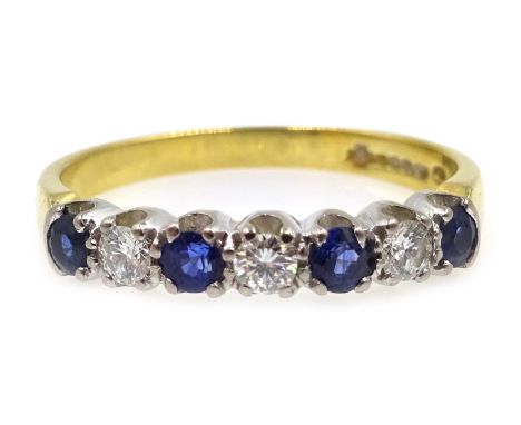 Gold seven stone diamond and sapphire ring, hallmarked 18ct Condition Report &amp; Further Details Approx 3.5gm, size Q-R