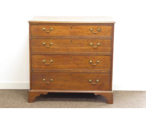 George III oak chest, four long graduating drawers, bracket feet, W92cm, H89cm, D48cm