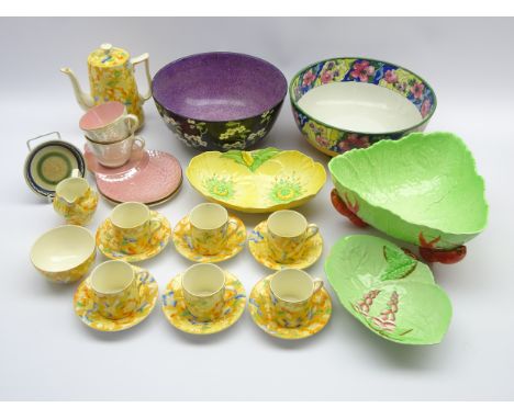 Art Deco Barker Bros Tudor ware 'Lily pattern coffee set for six, Carlton ware Lobster bowl, two Maling lustre cups &amp; sau