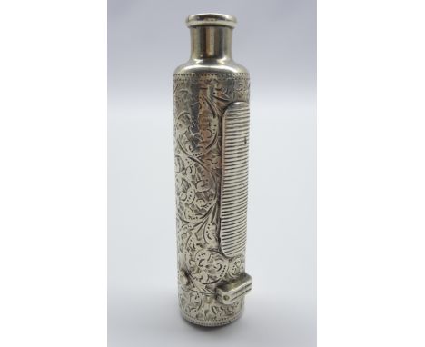 Late Victorian silver novelty whistle with vesta case and compass, engraved decoration L 8cms Birmingham 1896 Maker: A & J Zi