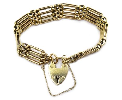9ct gold four bar gate link bracelet, hallmarked, approx 33.8gm 