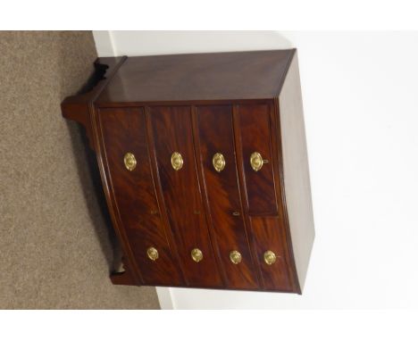 Early 19th century mahogany bow front chest, two short and three long drawers, bracket feet, W101cm, H93cm, D52cm Condition R