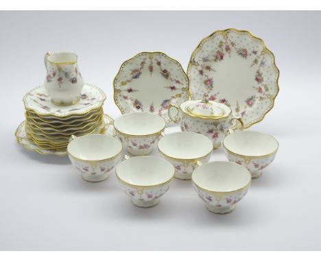 Royal Crown Derby 'Royal Antoinette' pattern tea service comprising 6 cups and saucers, 6 plates, 2 bread and butter plates, 