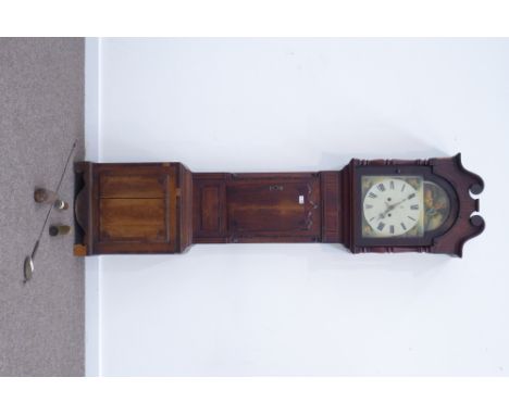 19th century oak and mahogany banded longcase clock, enamel dial painted with shepherd and sheep, signed 'Brownsword, Notting