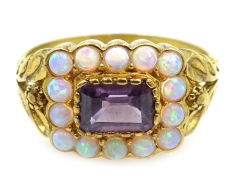 Silver-gilt amethyst and opal ring, stamped SIL