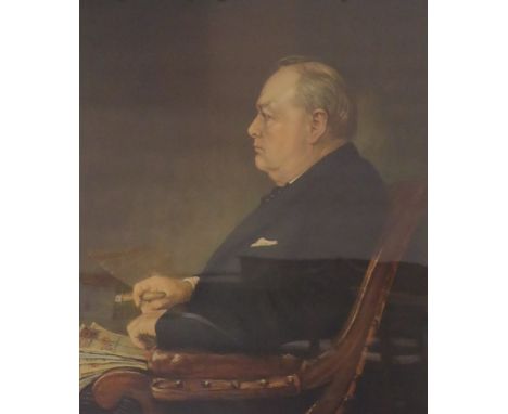Alfred Egerton Cooper (1883-1974) coloured lithograph of Winston Churchill "Profile for Victory", signed by the artist in ink