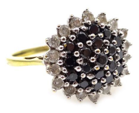 Black and white diamond gold cluster ring, hallmarked 9ct Condition Report &amp; Further Details Approx 3.4gm, size P