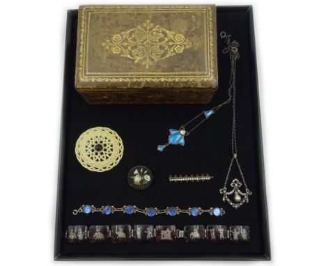 Edwardian silver pearl and enamel pendant necklace by Charles Horner Birmingham 1910 and costume pieces