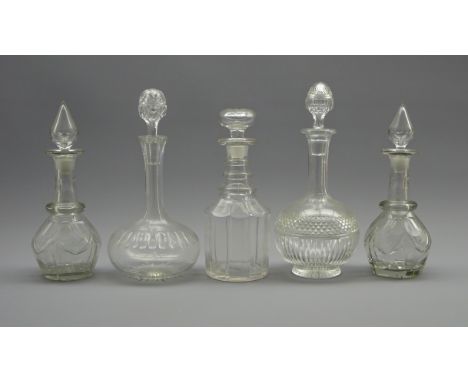 Five 19th century and later glass decanters, of varying style and form, H31 max (5) Condition Report & Further Details - Earl