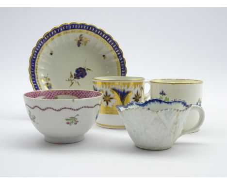 Late 18th/ early 19th ceramics; Minton coffee can, pattern no. 877, Pinxton coffee can decorated with sprigs, Newhall tea bow