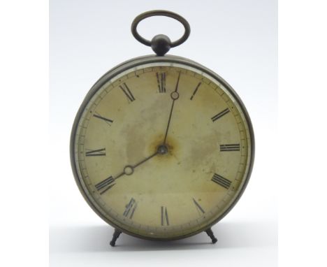 Late 19th century metal drum clock, movement stamped 'V.A.P Brevete', D13cm