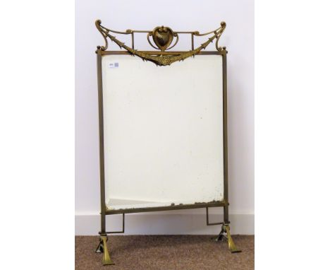 Early 20th century Art Nouveau brass framed mirrored firescreen, H81cm