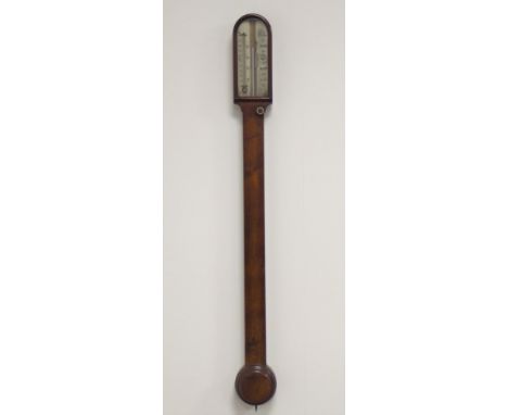 19th century rosewood stick barometer, arched dial signed 'J. Cail, 21 Crey St. Newcastle Upon Tyne', H90cm