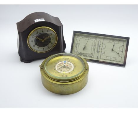 Early 20th century 'Smiths' mantle clock in Bakelite case, clock and barometer in chrome Art Deco case and a high tide bulkhe