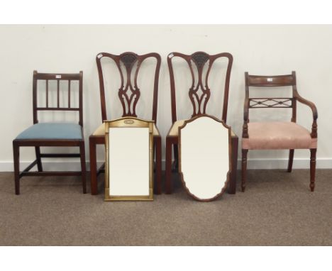 Pair 19th century mahogany chairs with shaped cresting rails and pierced splats, 19th century carver armchair, 19th century s