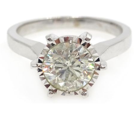 18ct white gold (tested) round brilliant cut diamond solitaire ring, stamped 750, diamond 1.32 carat Condition Report &amp; F