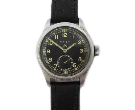 Timor Dirty Dozen military wristwatch the black dial with luminous Arabic numerals and subsidiary seconds dial, manual wind, 