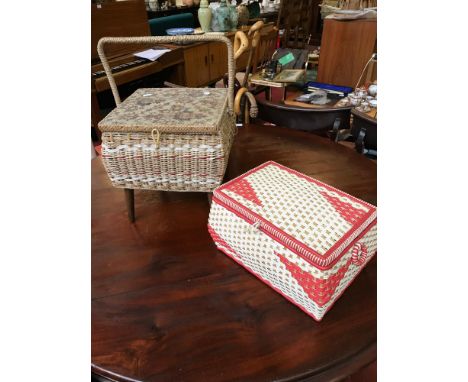 2 Vintage sewing boxes , One filled with various threads & sewing accessories 