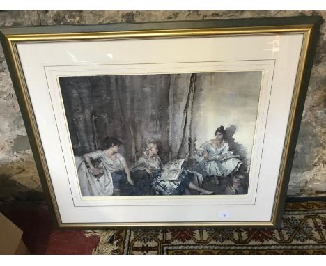 Large William Russell Flint print collotype reproduction Titled "The Trio", Signed by artist in pencil to the corner 