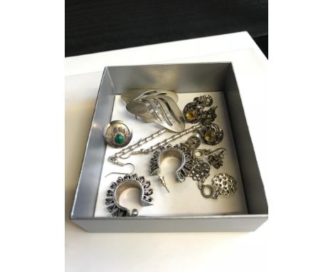 A Box of mixed silver earrings 