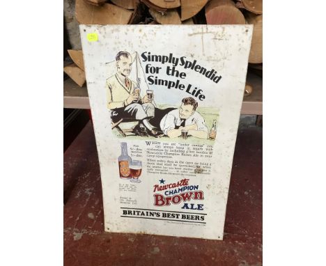 Vintage Newcastle champion brown ale advertising metal sign 
