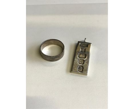 Birmingham silver band ring together with heavy Birmingham silver ingot 