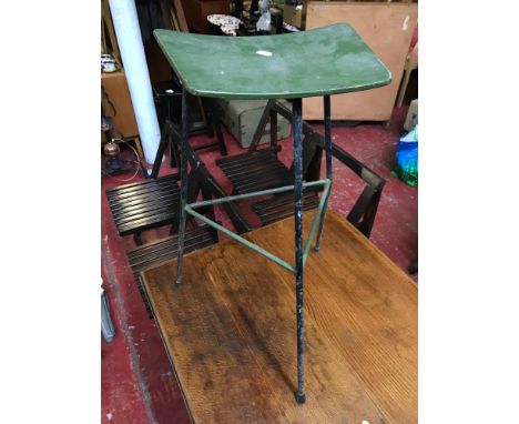 Vintage metal & bentwood stool, styled with a triangle shape base 