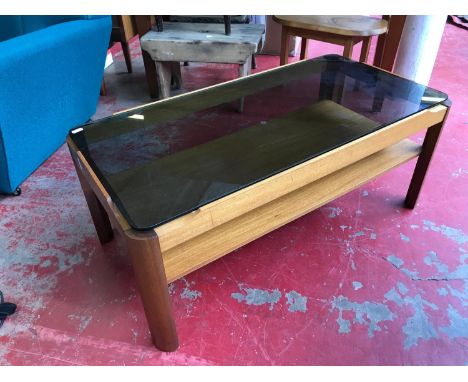 Mid century teak and tinted glass coffee table, Fitted under shelf. 