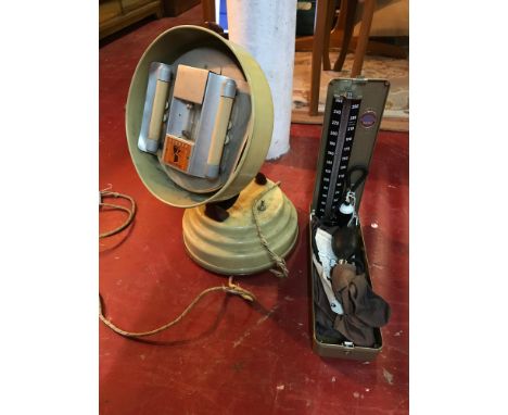 Metpax Accoson blood pressure gauge together with vintage Barber Health master lamp 