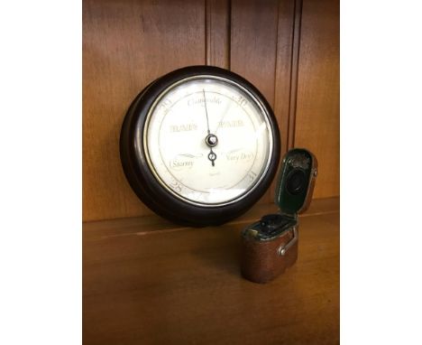 Vintage bakelite barometer together with vintage travel pocket ink well. 