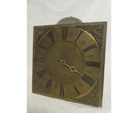 An 18th Century longcase clock movement and 10" brass square dial by Wm Hopping of Kingsbridge with 30-hour single-handed mov